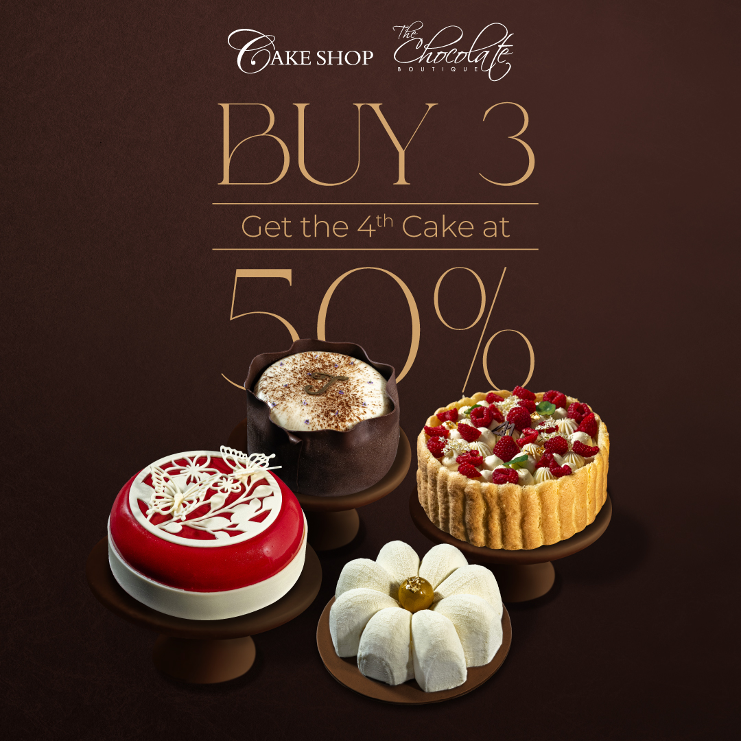 Buy 3 Cakes, Get the 4th at 50% Off.